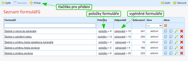 seznam formulářů