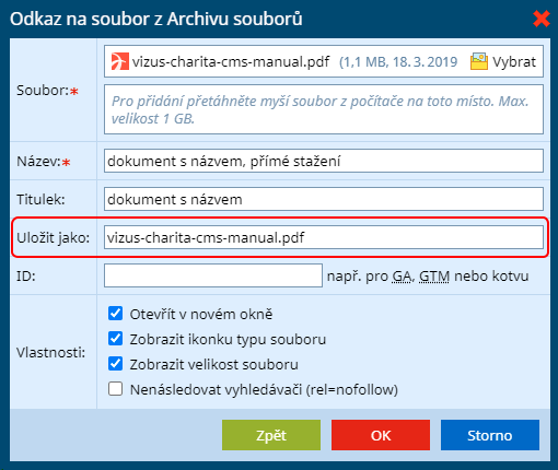 Ukázka okna pro stažení souboru