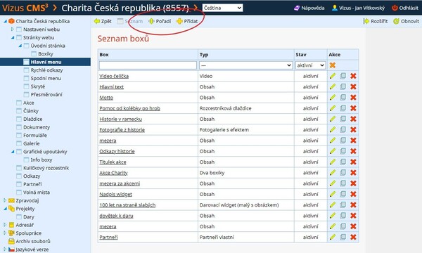 Hlavní menu- seznam boxů