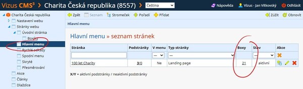Hlavní menu - Boxíky