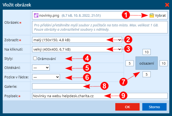 Okno pro vložení náhledu